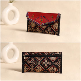 Traditional Kutch Mashru Silk Leather Flap Clutch / Wallet 98