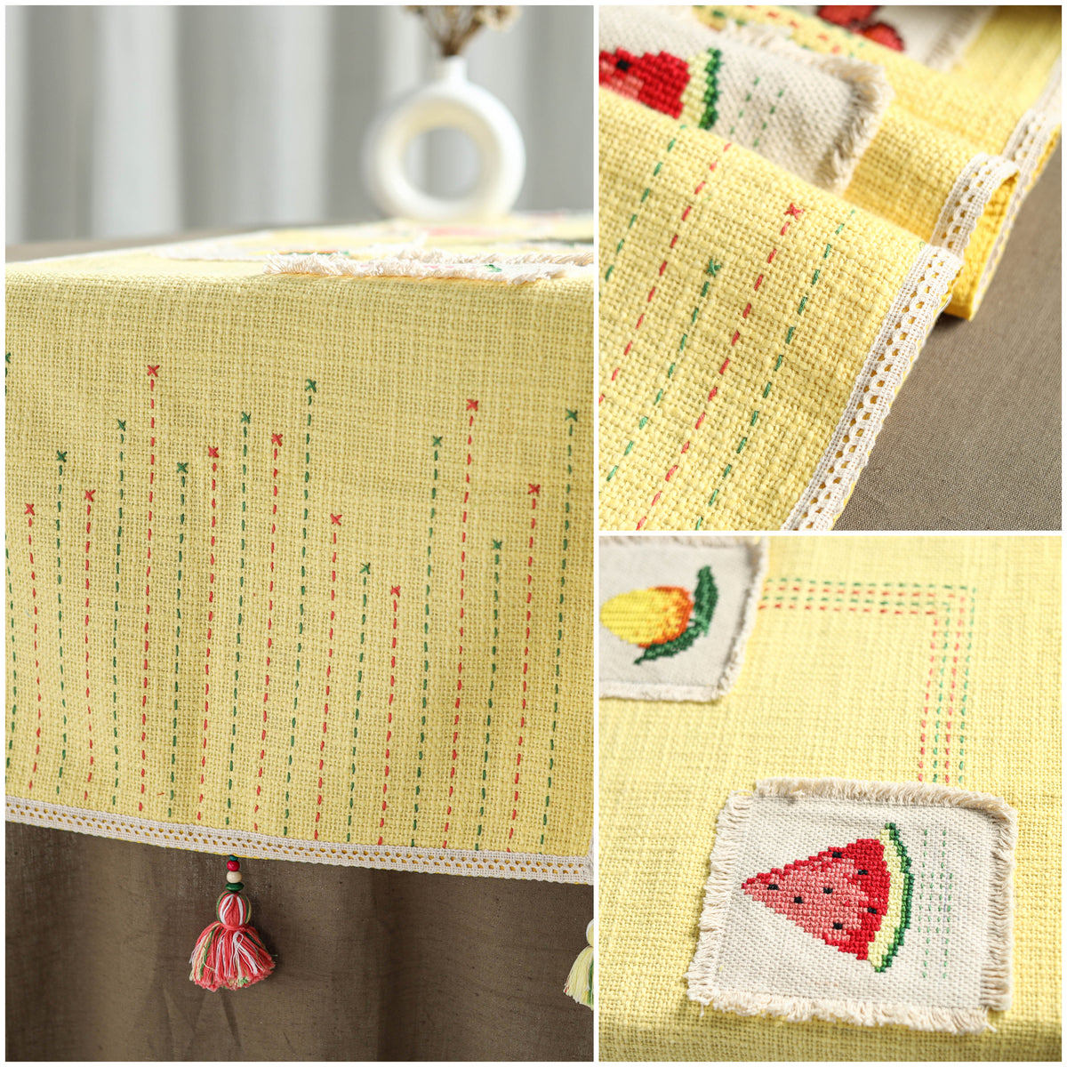 Yellow - tribal hand embroidered table runner by kamli 02