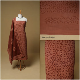 Barmer Applique Cutwork Cotton Unstitched Dress Material: Kurta, Bottom & Dupatta 04
