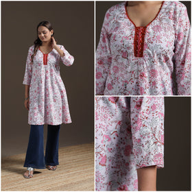 Sequin Work Sanganeri Floral Print Cotton A-Line Kurta for Women 07