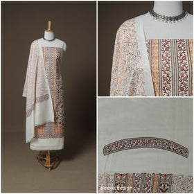 Multicolor - Woolen Heavy Chain Stitch Embroidered Unstitched Dress Material: Kurta, Bottom & Dupatta 19