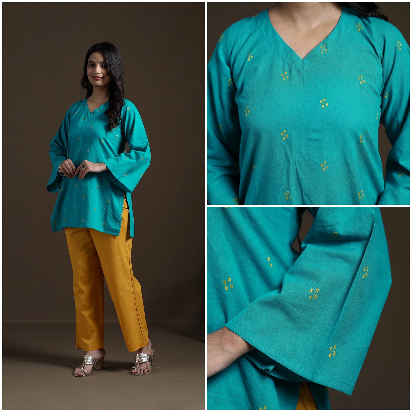 Green - Cotton Short Jacquard Kurta for Women 14