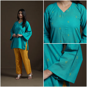Green - Cotton Short Jacquard Kurta for Women 14