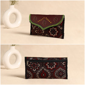 Traditional Kutch Mashru Silk Leather Flap Clutch / Wallet 112