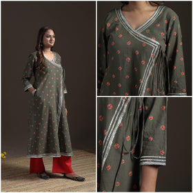 Gota Work Bandhani Tie-Dye Cotton A-Line Long Kurta for Women 12