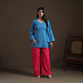 Blue - Cotton Short Jacquard Kurta for Women 13