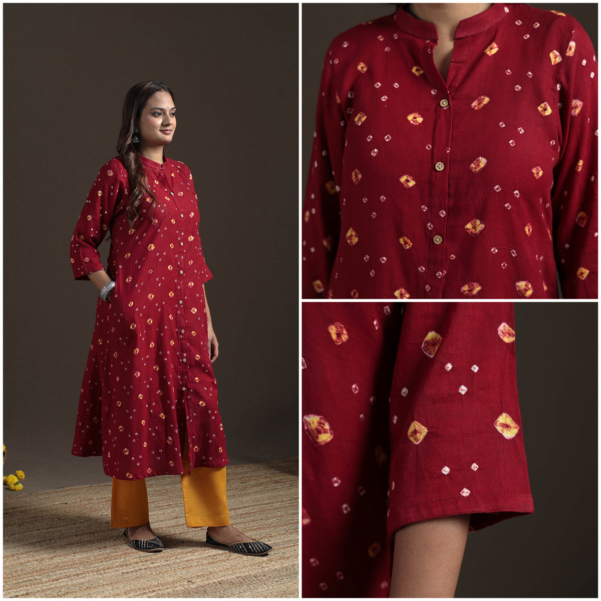 Bandhani Tie-Dye Cotton A-Line Long Kurta for Women 23