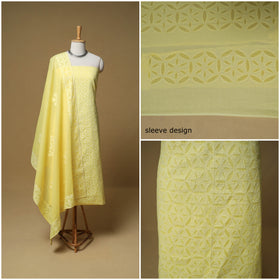 Barmer Applique Cutwork Cotton Unstitched Dress Material: Kurta, Bottom & Dupatta 08