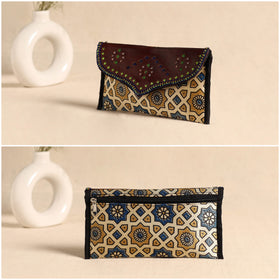 Traditional Kutch Mashru Silk Leather Flap Clutch / Wallet 102