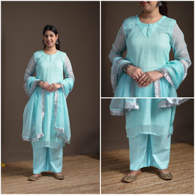 Sequin Work Plain Kota Doria Cotton Suit Set with Lace Work Dupatta for Women 19
