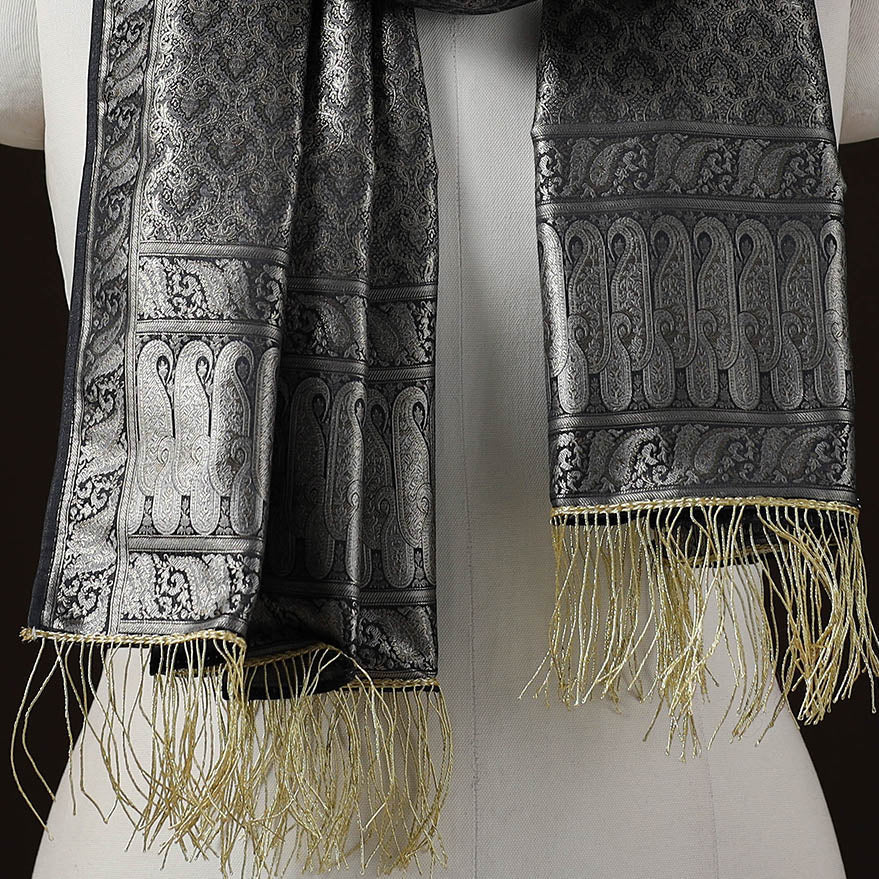 Brocade handloom semi silk banarasi stole 08 - handcrafted