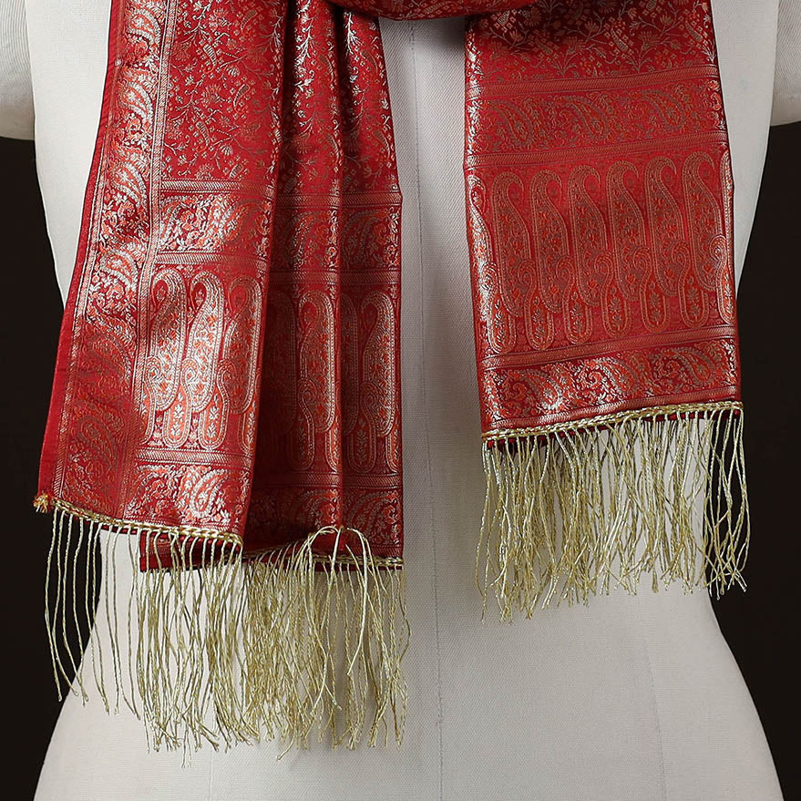 Brocade handloom semi silk banarasi stole 10 - handcrafted
