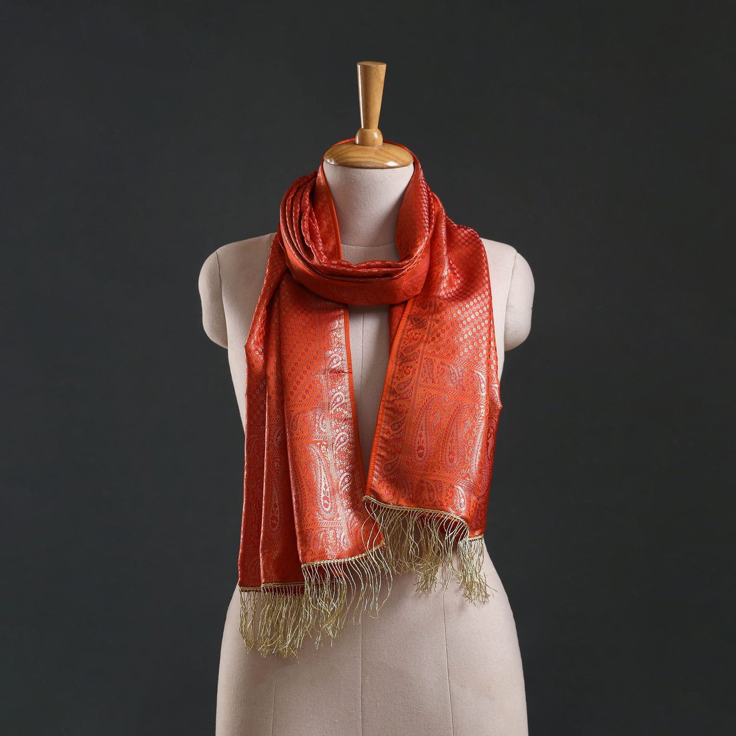 Brocade handloom semi silk banarasi stole 11 - handcrafted