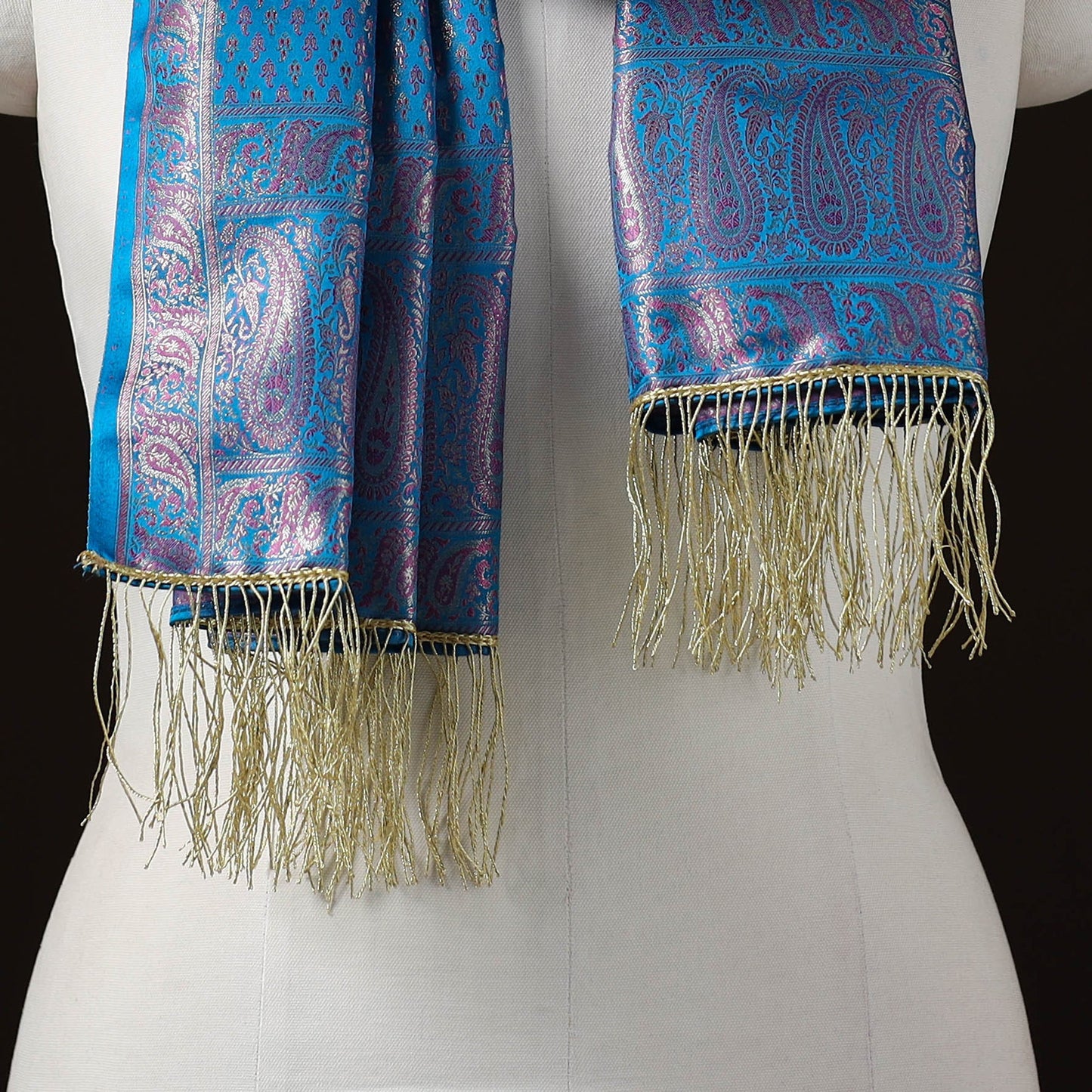 Brocade handloom semi silk banarasi stole 12 - handcrafted