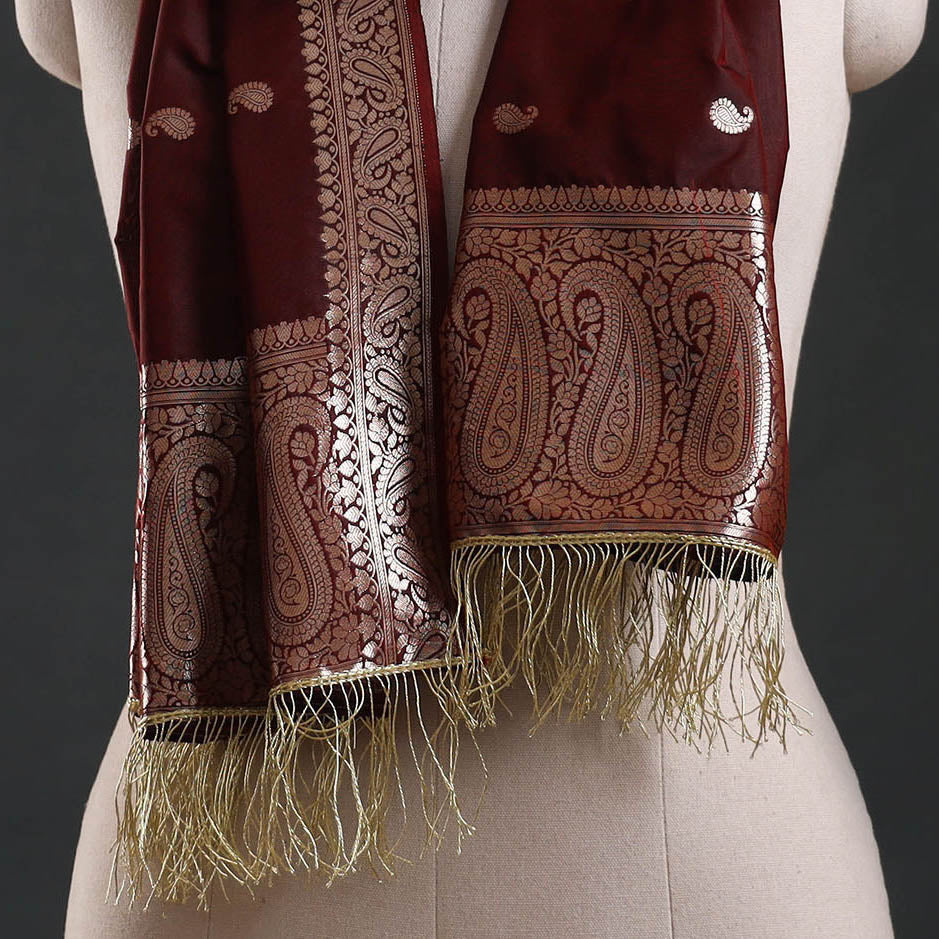 Brocade handloom semi silk banarasi stole 12 - handcrafted
