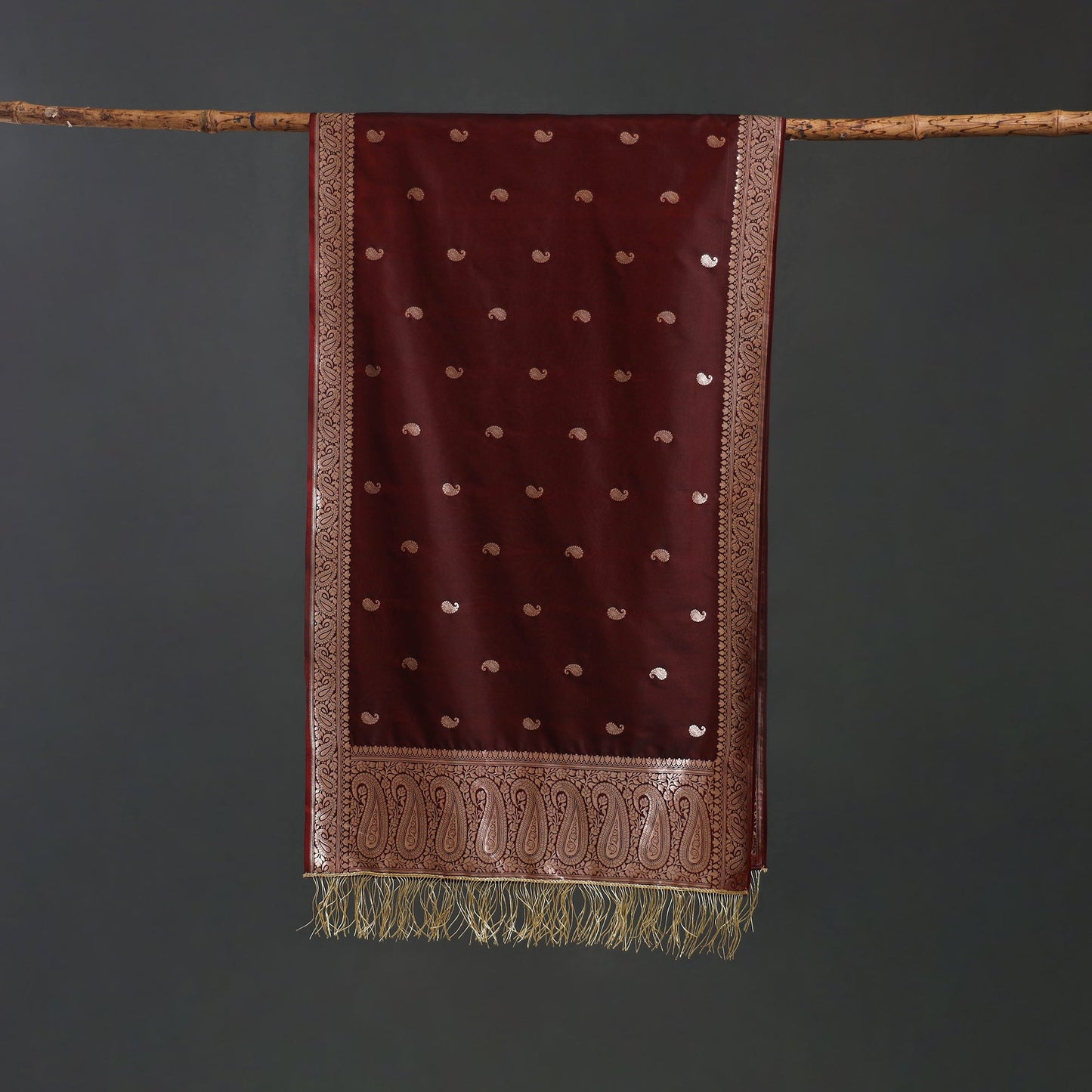 Brocade handloom semi silk banarasi stole 12 - handcrafted