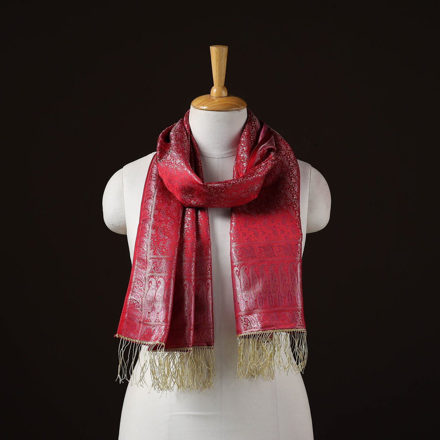 Brocade handloom semi silk banarasi stole 13 - handcrafted