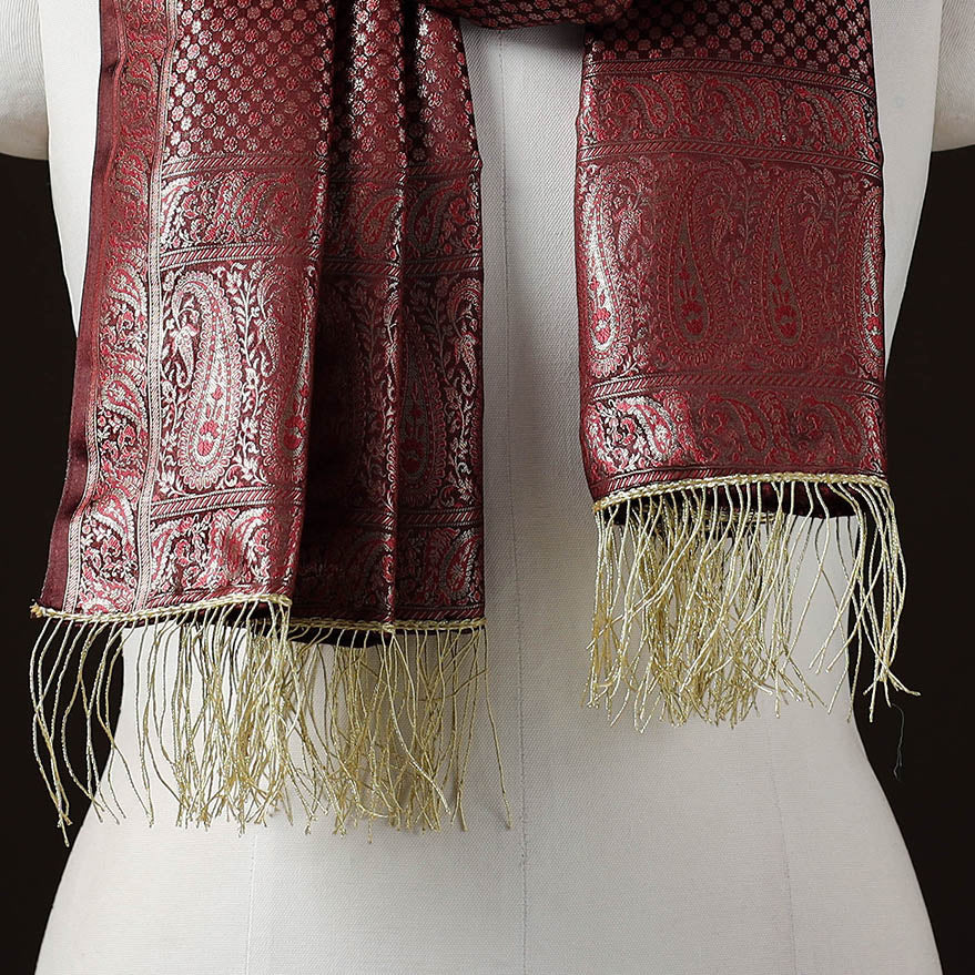 Brocade handloom semi silk banarasi stole 14 - handcrafted