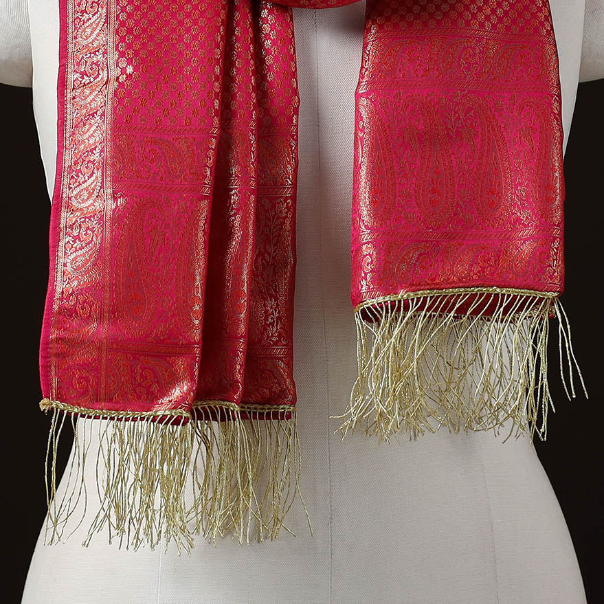Brocade handloom semi silk banarasi stole 15 - handcrafted