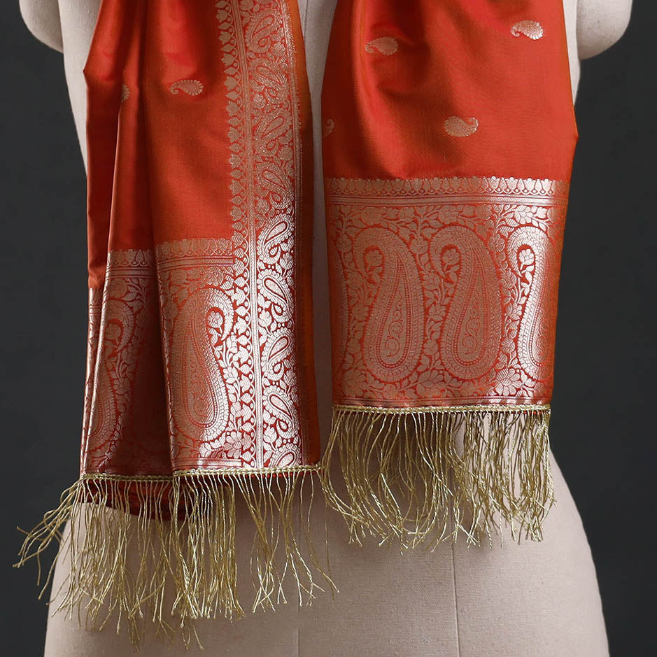 Brocade handloom semi silk banarasi stole 16 - handcrafted