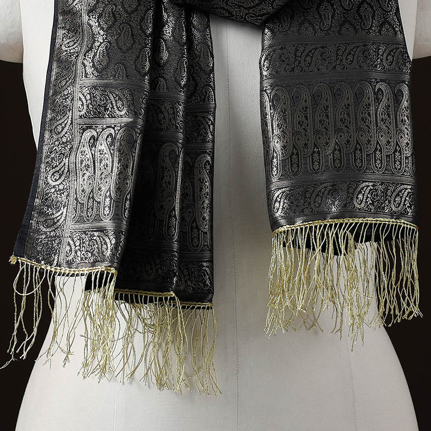 Brocade handloom semi silk banarasi stole 16 - handcrafted