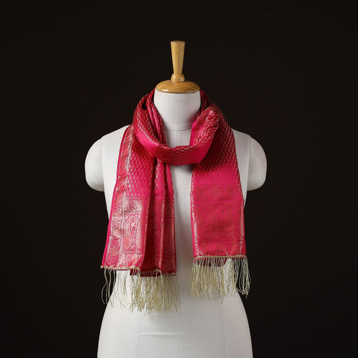 Brocade handloom semi silk banarasi stole 17 - handcrafted