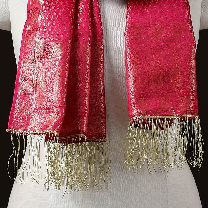 Brocade handloom semi silk banarasi stole 17 - handcrafted