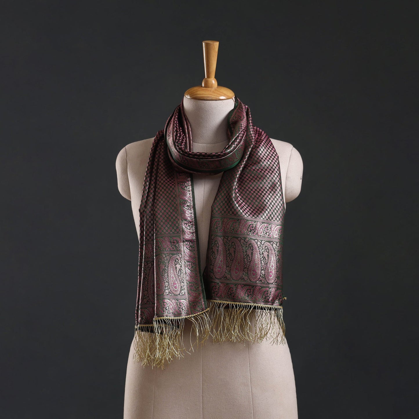 Brocade handloom semi silk banarasi stole 19 - handcrafted