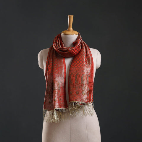 Brocade handloom semi silk banarasi stole 33 - handcrafted