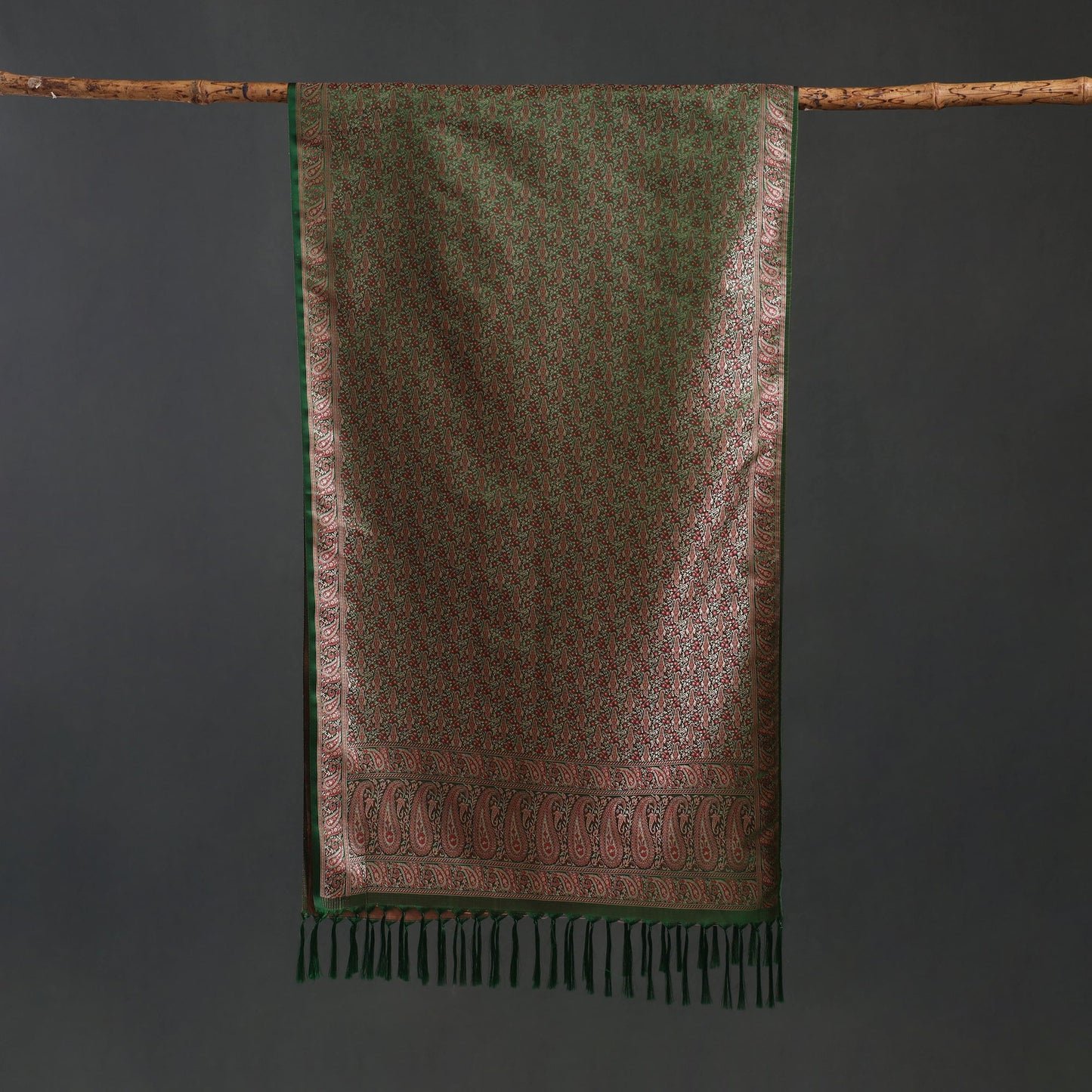 Brocade handloom semi silk banarasi stole 39 - handcrafted