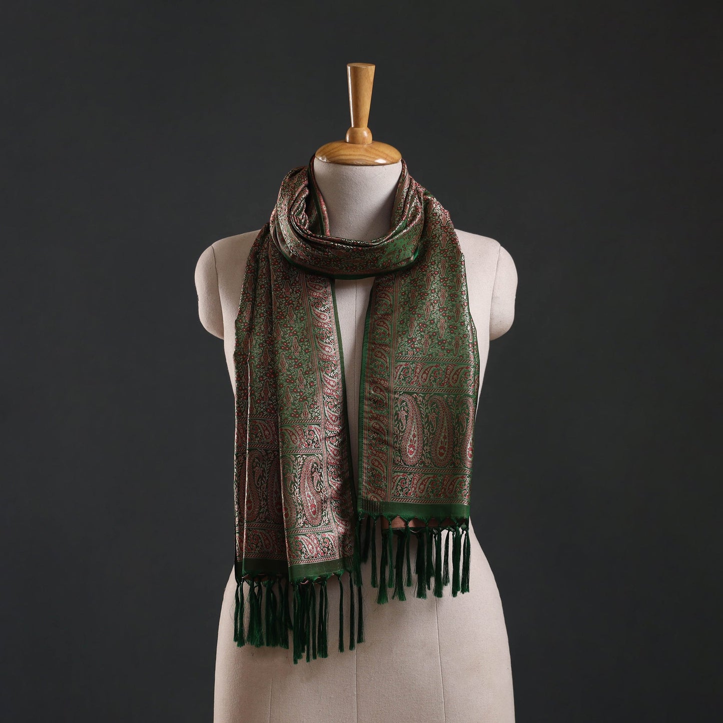 Brocade handloom semi silk banarasi stole 39 - handcrafted