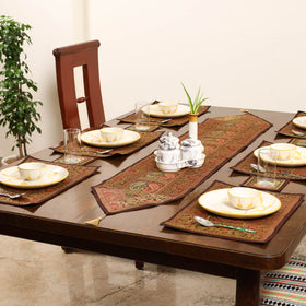 Brown - 13pc dining table linen set in brocade banarasi