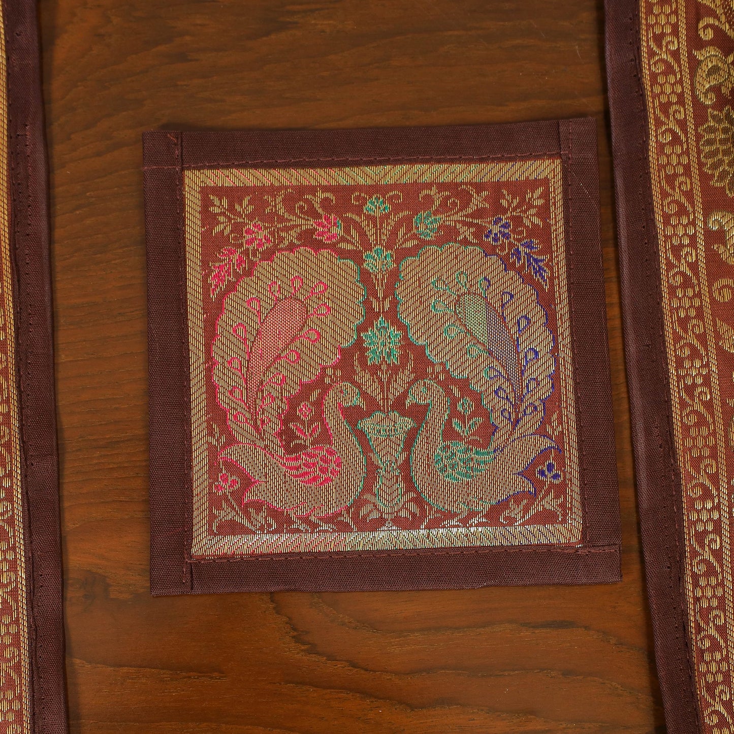 Brown - 13pc dining table linen set in brocade banarasi