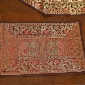 Brown - 13pc dining table linen set in brocade banarasi