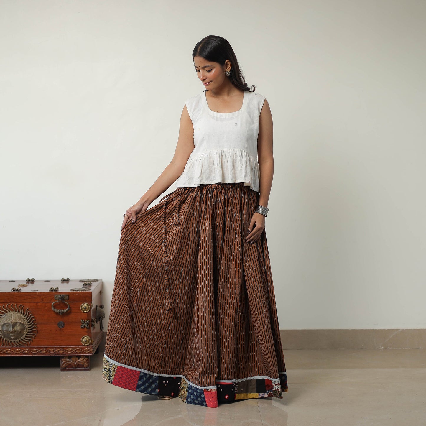 Brown - 24 kali cotton pochampally ikat skirt 05
