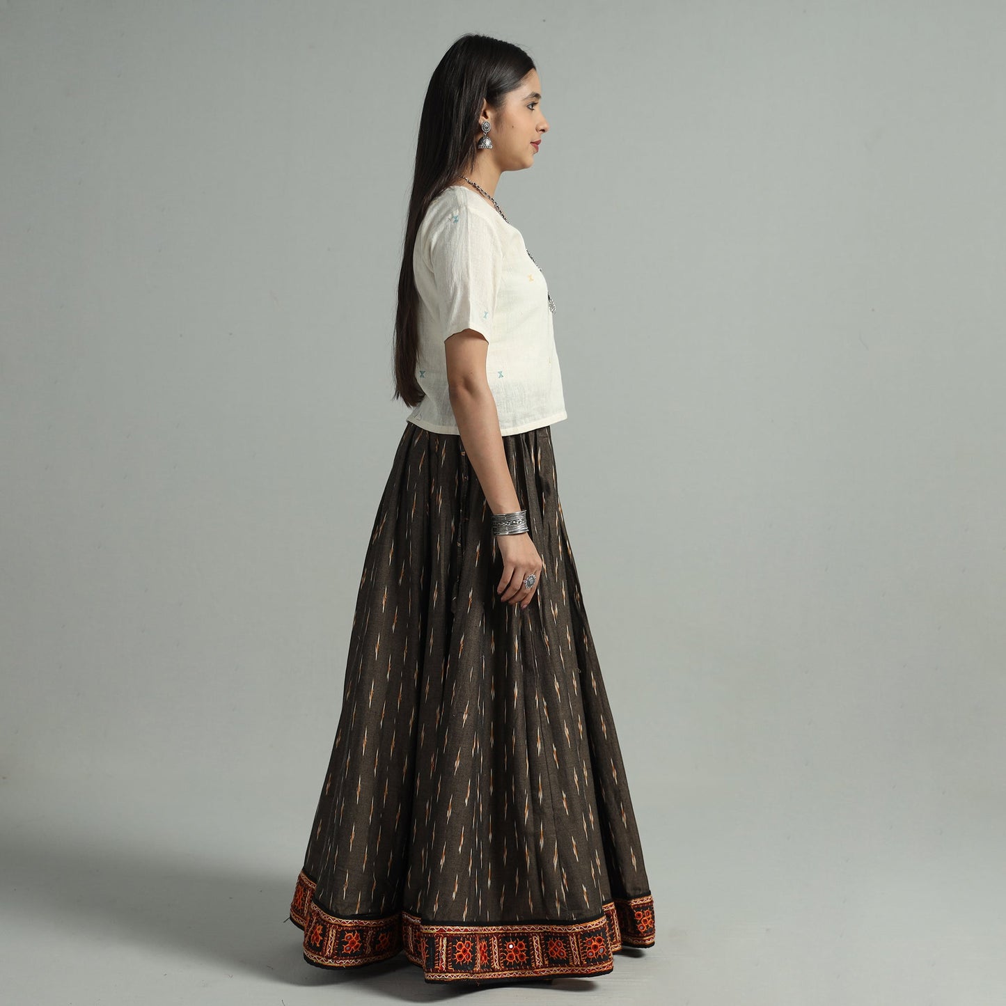 Brown - 24 kali cotton pochampally ikat skirt 22