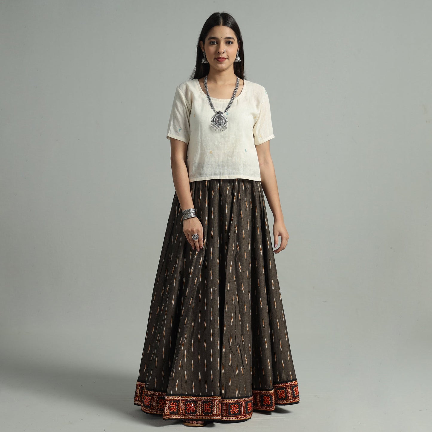 Brown - 24 kali cotton pochampally ikat skirt 22