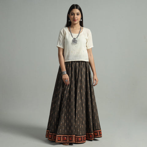 Brown - 24 kali cotton pochampally ikat skirt 22