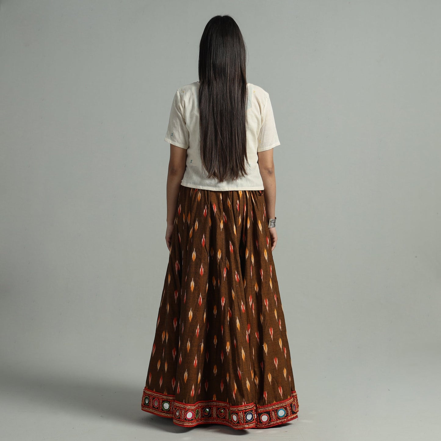 Brown - 24 kali cotton pochampally ikat skirt 25