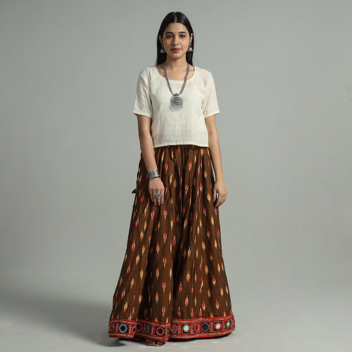 Brown - 24 kali cotton pochampally ikat skirt 25