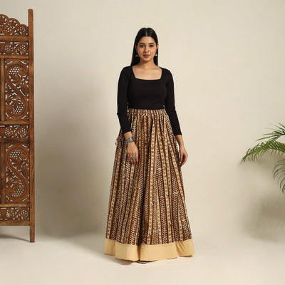 Brown 24 Kali Patchwork Batik Print Cotton Long Skirt