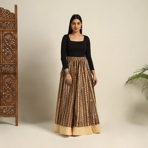 Brown 24 Kali Patchwork Batik Print Cotton Long Skirt