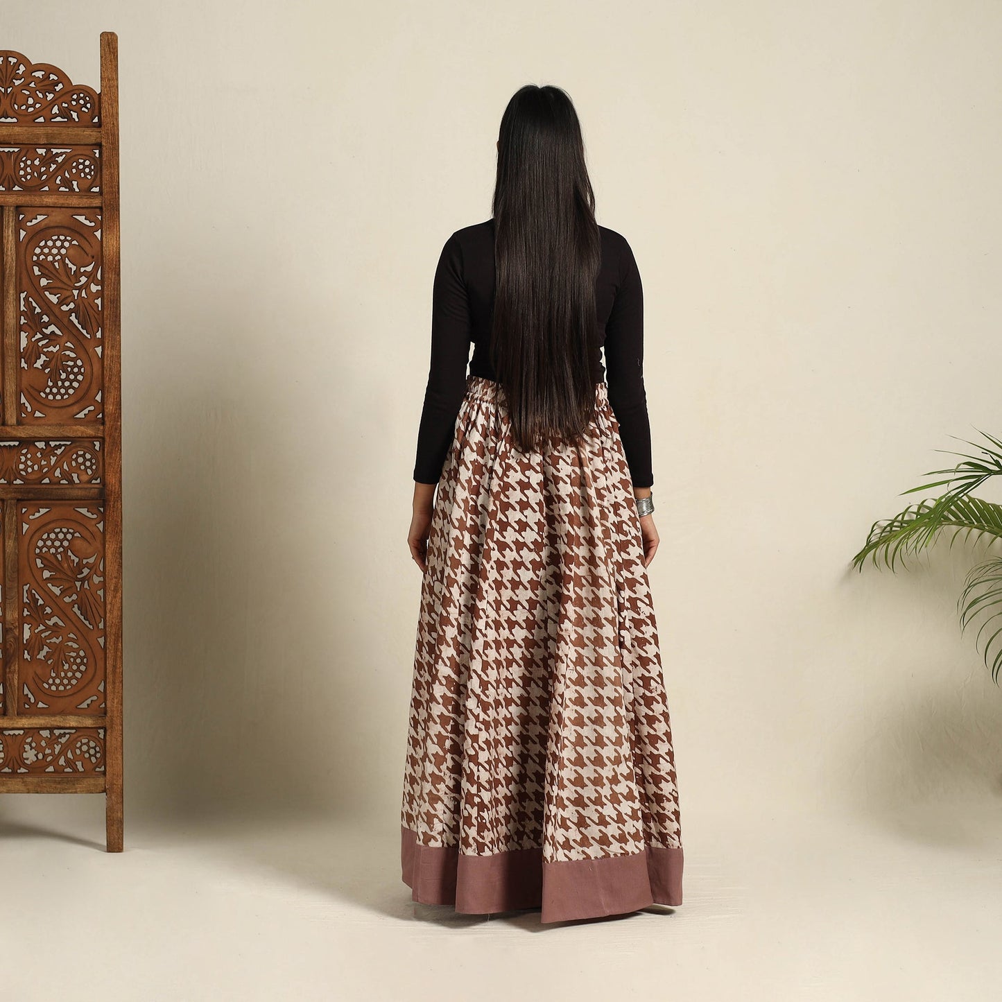 Buy 24 Kali Brown Patchwork Batik Print Cotton Long Skirt