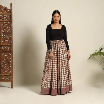 Buy 24 Kali Brown Patchwork Batik Print Cotton Long Skirt