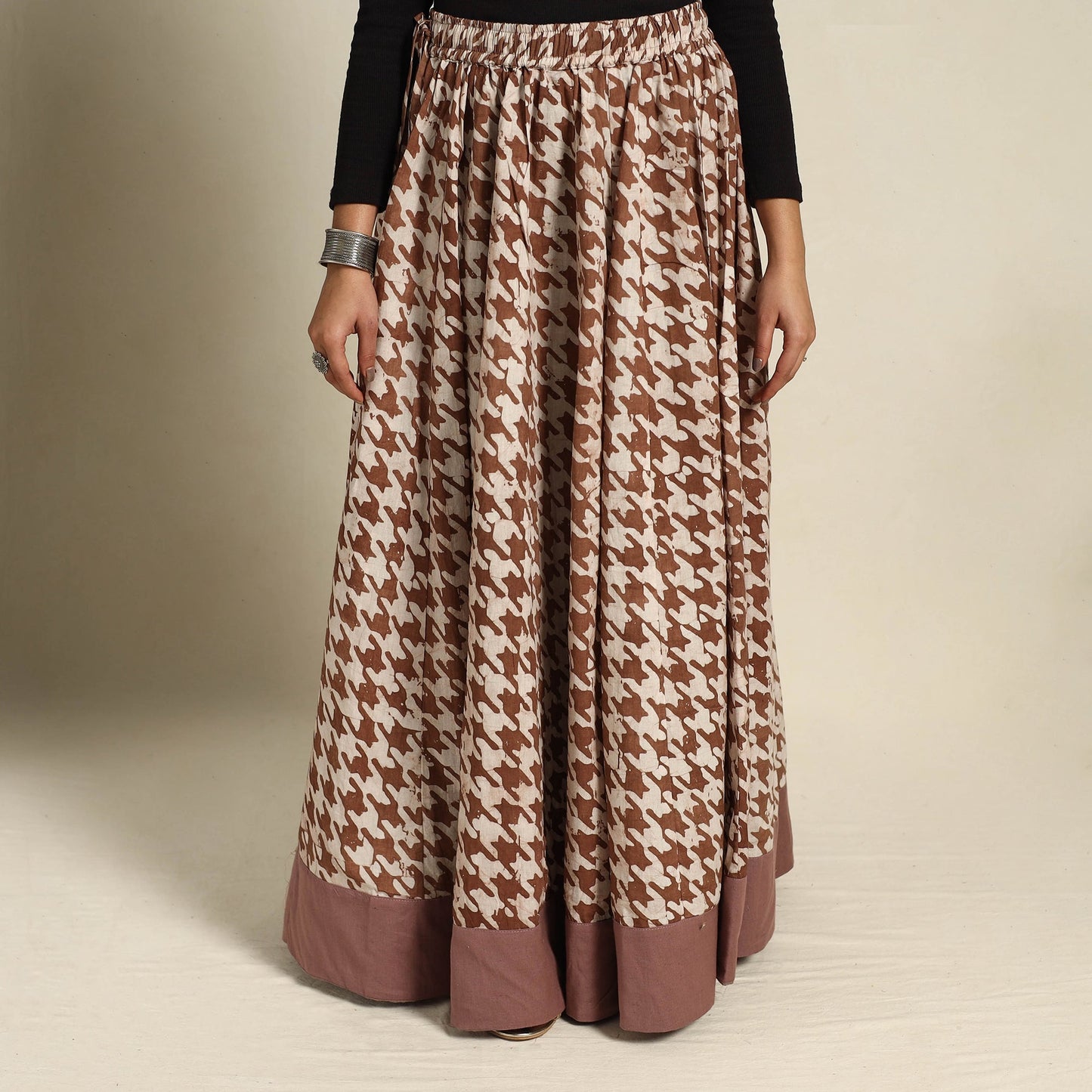 Buy 24 Kali Brown Patchwork Batik Print Cotton Long Skirt