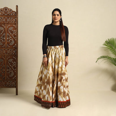  24 Kali Brown Patchwork Cotton Long Shibori Tie-Dye Skirt