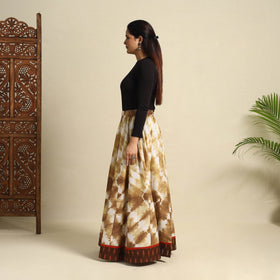  24 Kali Brown Patchwork Cotton Long Shibori Tie-Dye Skirt