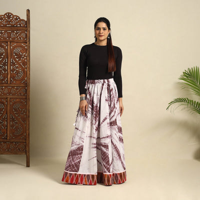  24 Kali Brown Patchwork Cotton Long Shibori Tie-Dye Skirt