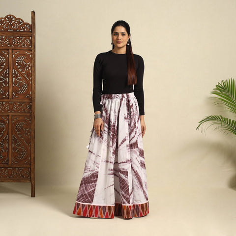  24 Kali Brown Patchwork Cotton Long Shibori Tie-Dye Skirt