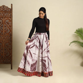  24 Kali Brown Patchwork Cotton Long Shibori Tie-Dye Skirt